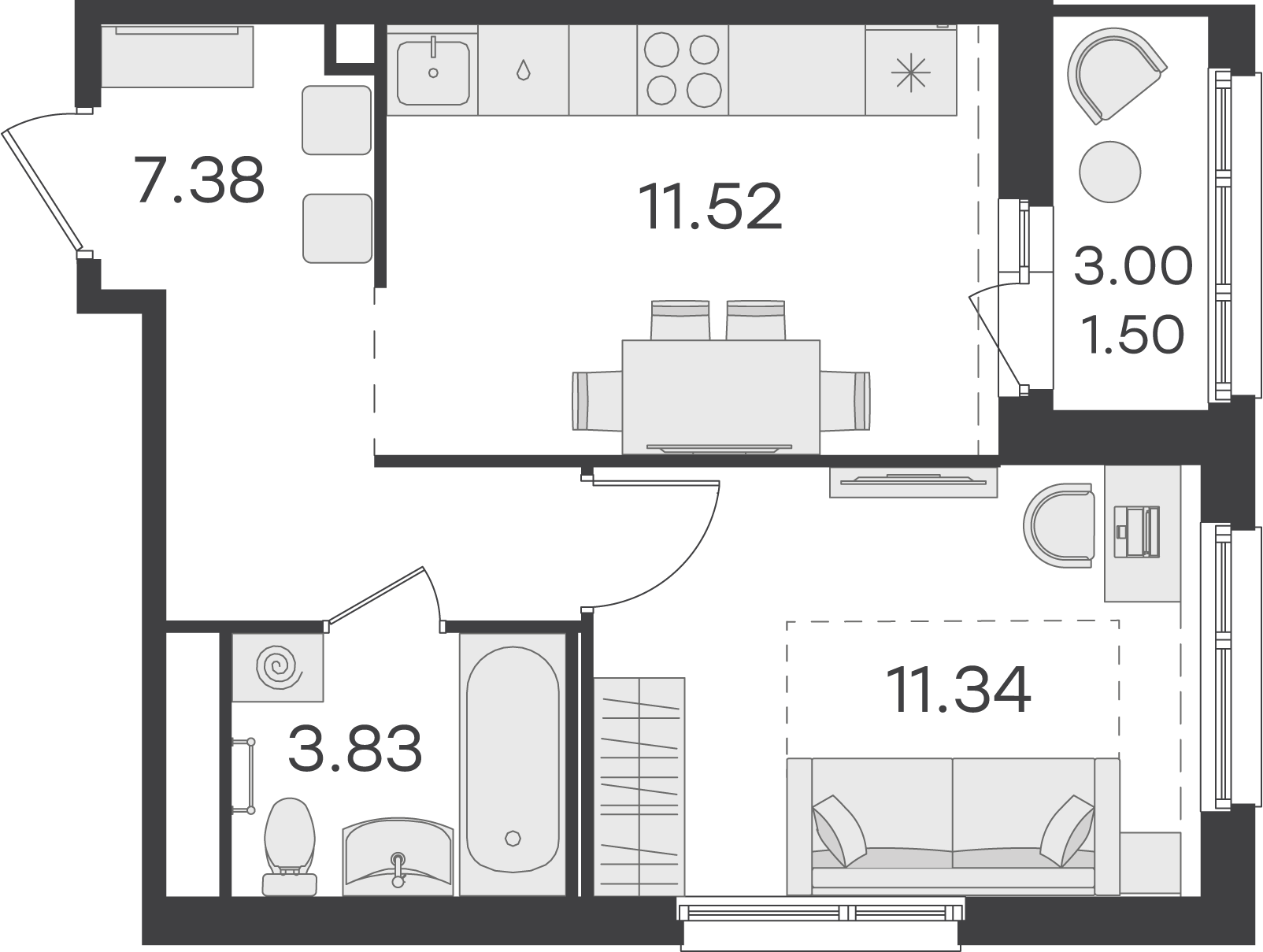 1-комнатная 35 м2 в ЖК Парголово корпус null этаж 14