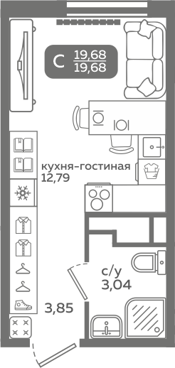 Студия 19 м2 в ЖК Меридиан Слобода корпус null этаж 9