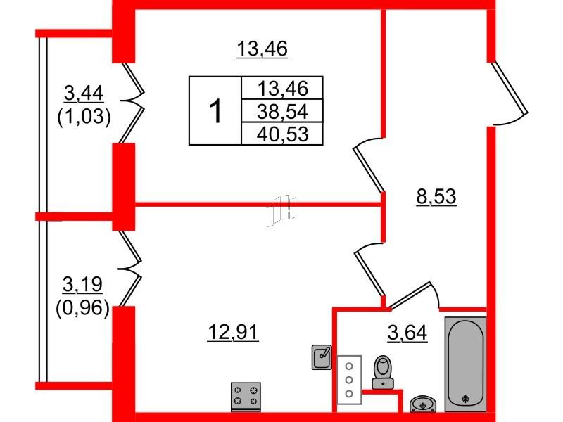 1-комнатная 40 м2 в ЖК Сертолово Парк корпус null этаж 8