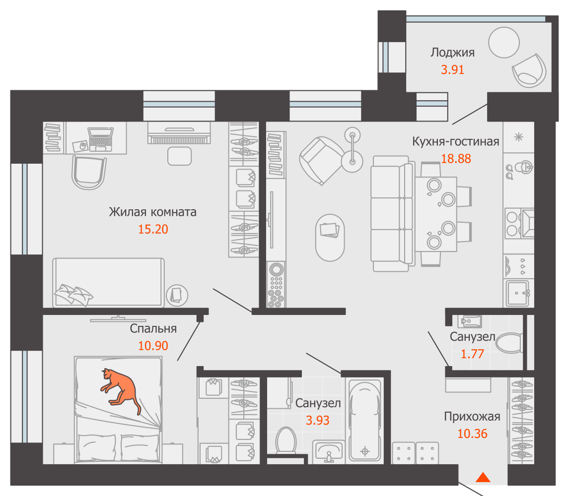 3-комнатная 63 м2 в ЖК ZNAK корпус null этаж 3