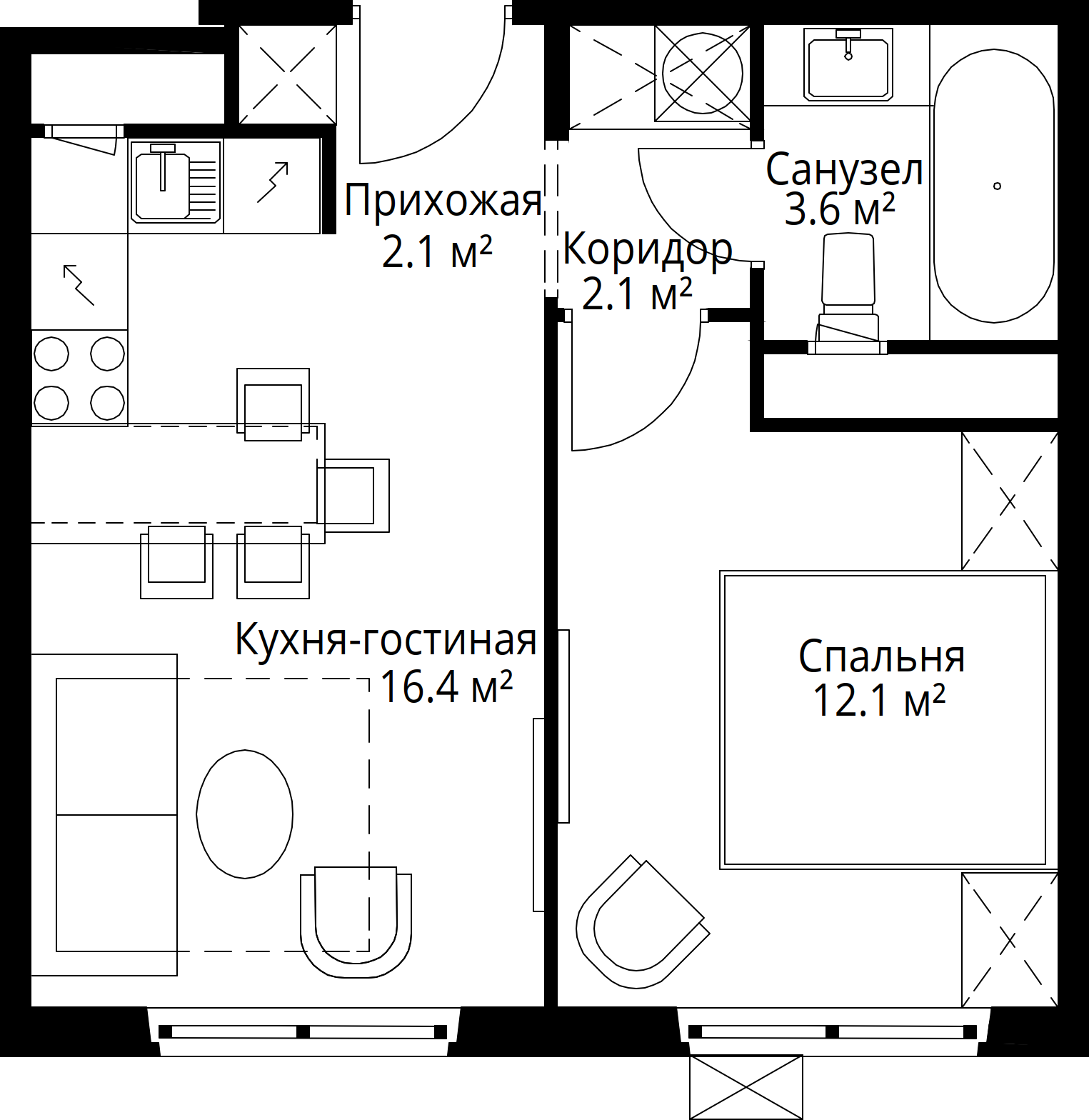 1-комнатная 36 м2 в ЖК Эко Видное 2.0 корпус null этаж 6