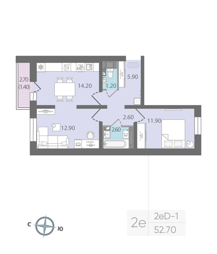 2-комнатная 53 м2 в ЖК Цветной город корпус null этаж 25
