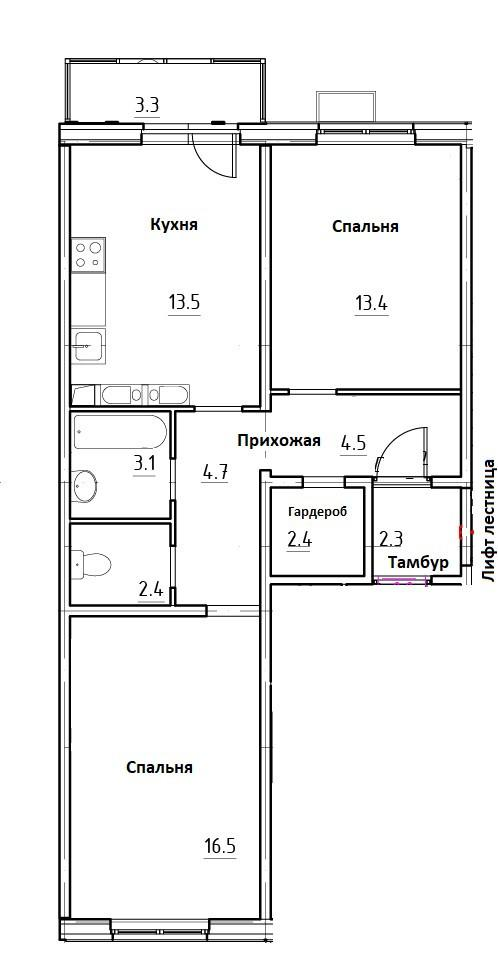 2-комнатная 60.5 м2 в ЖК undefined корпус null этаж 8