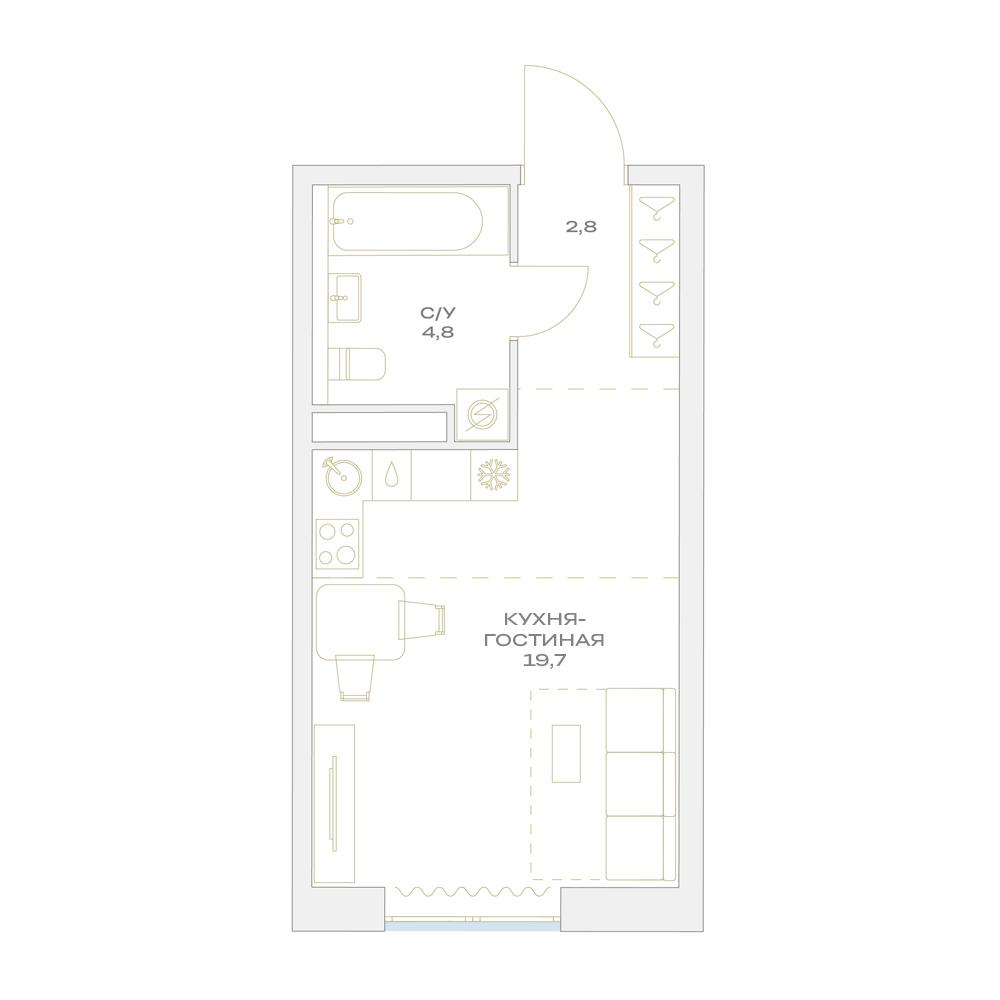 Студия 27 м2 в ЖК Детали корпус null этаж 13