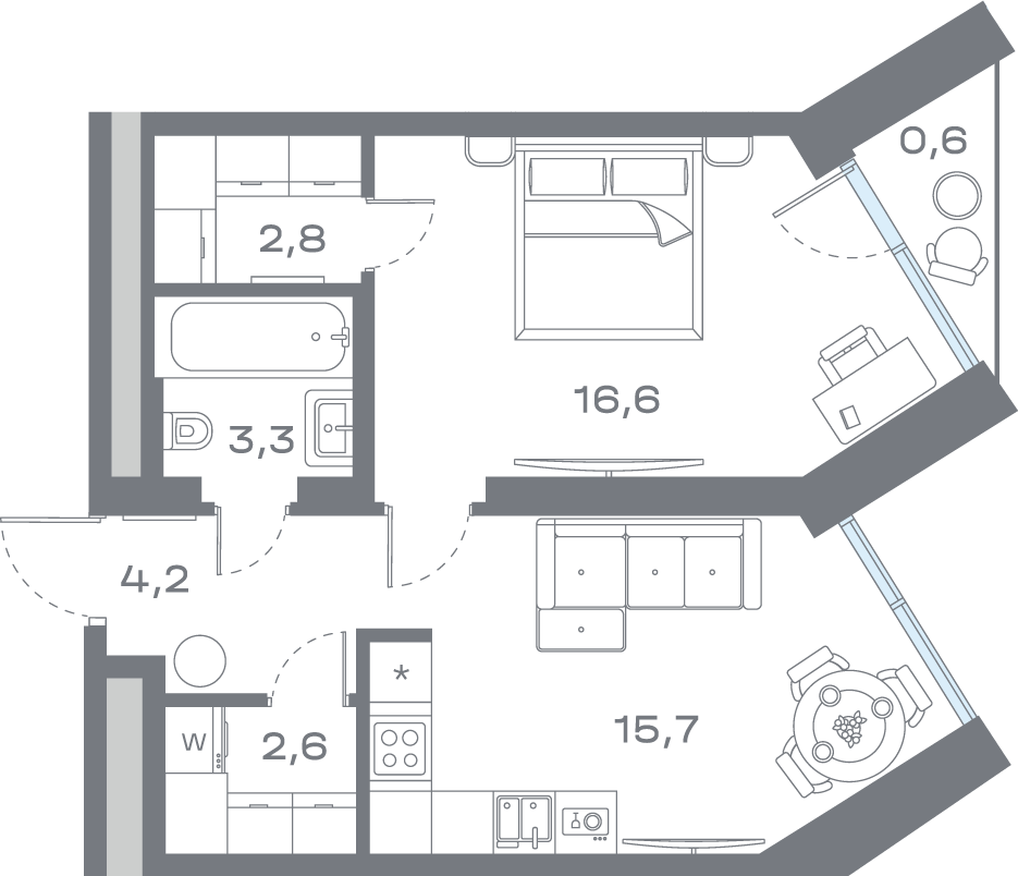1-комнатная 46 м2 в ЖК Дом Горизонтов корпус null этаж 13