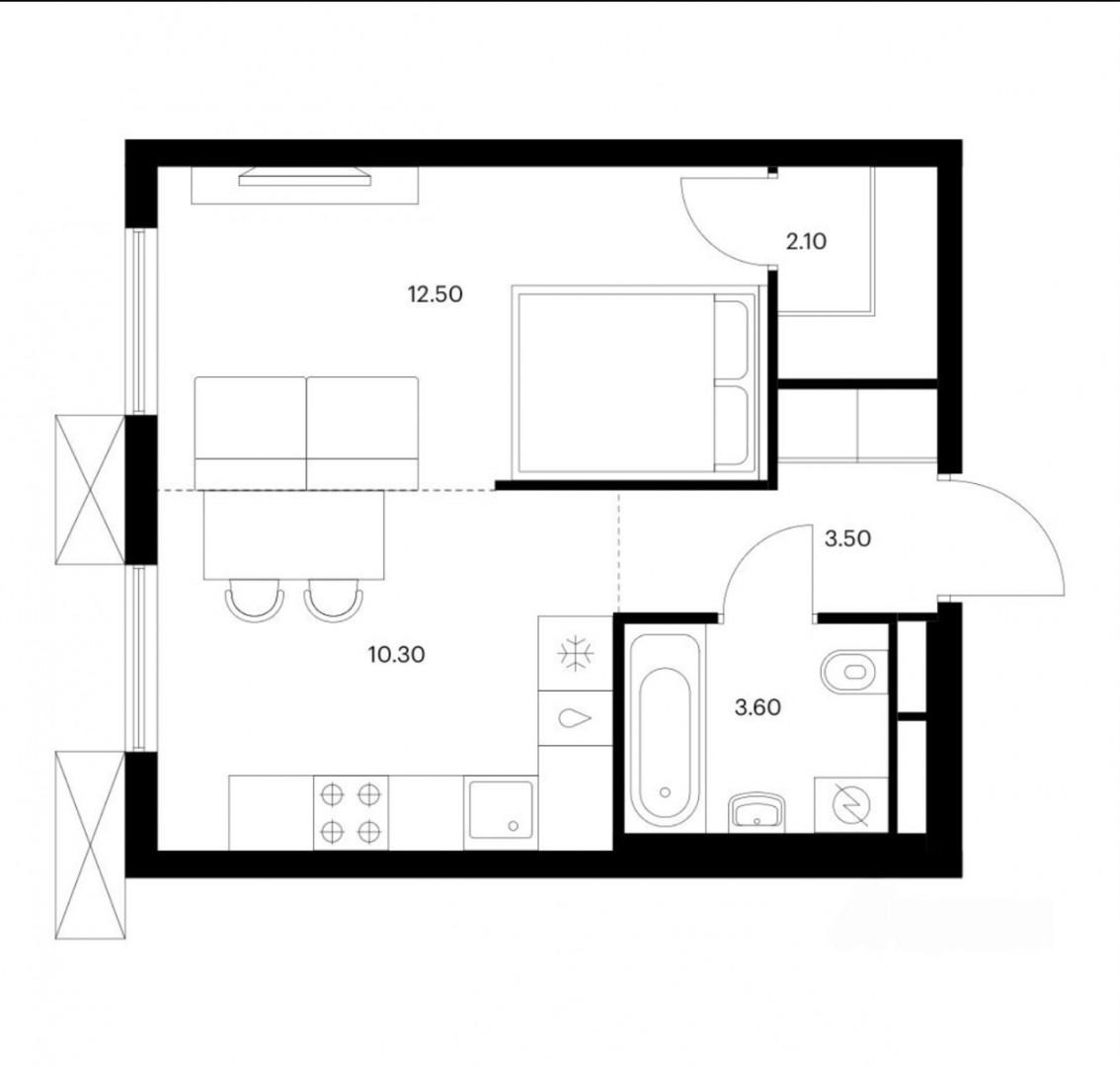 1-комнатная 32 м2 в ЖК undefined корпус null этаж 24