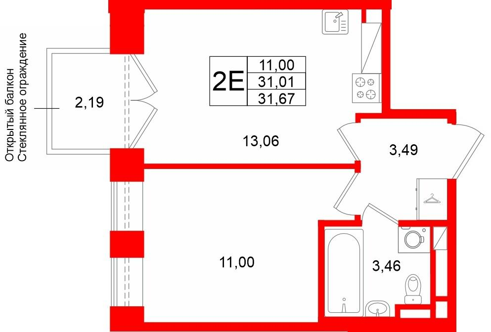 1-комнатная 31 м2 в ЖК Аристократ корпус null этаж 6
