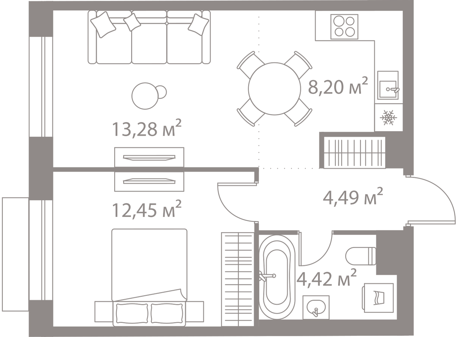 1-комнатная 42 м2 в ЖК ЛАЙФ-Варшавская корпус null этаж 2