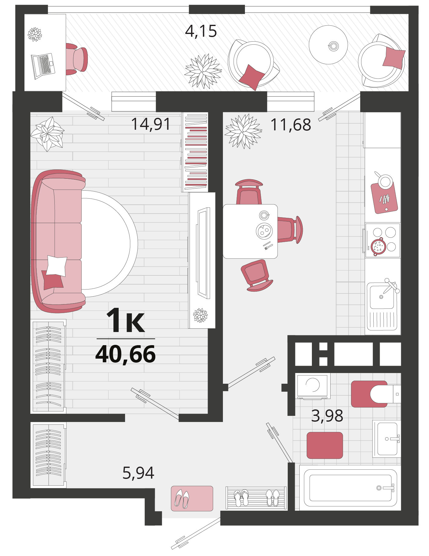 1-комнатная 40 м2 в ЖК Родные просторы корпус null этаж 5