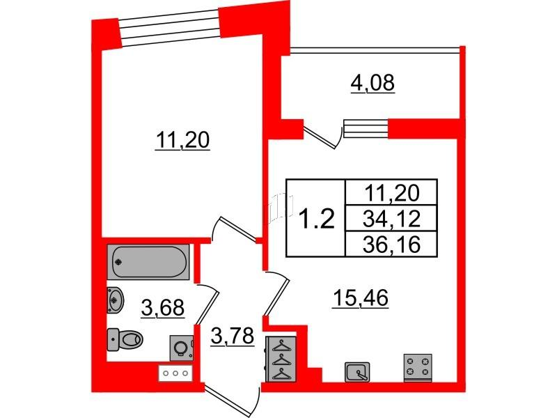 1-комнатная 34 м2 в ЖК Бионика Заповедная корпус null этаж 12