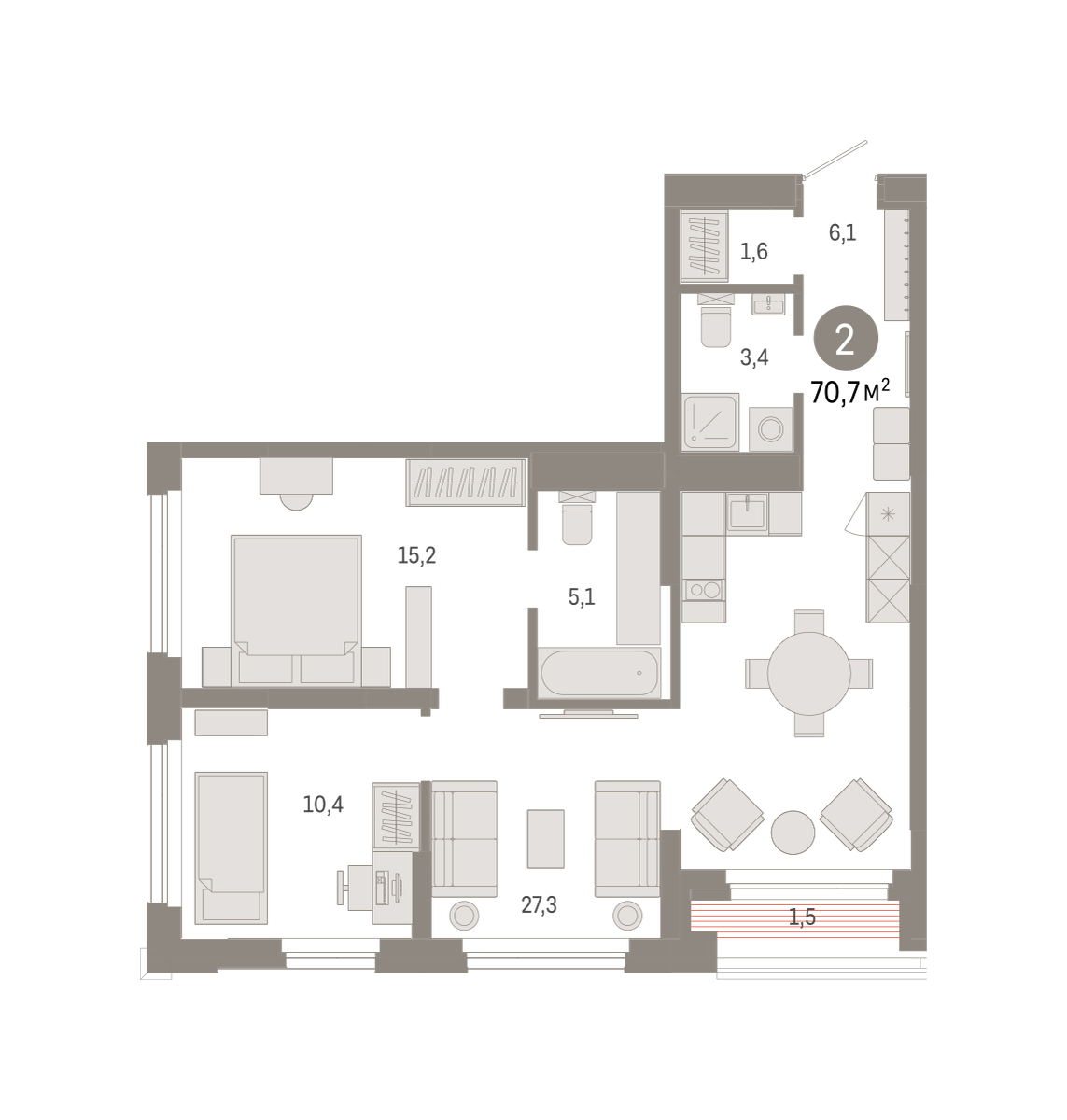 2-комнатная 70 м2 в ЖК Зарека корпус null этаж 5