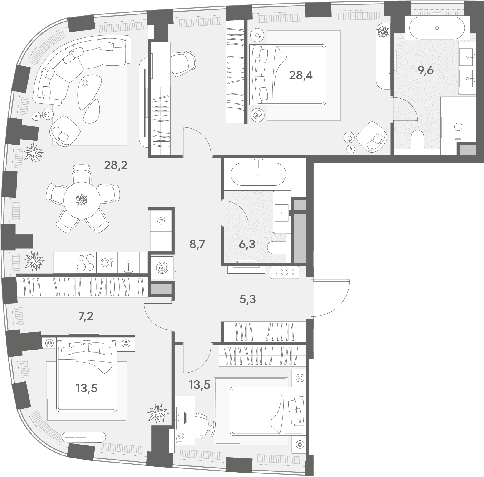 3-комнатная 120 м2 в ЖК Энигмия корпус null этаж 5