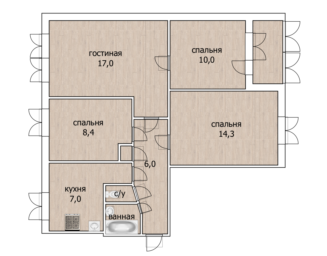 4-комнатная 67.7 м2 в ЖК undefined корпус null этаж 9