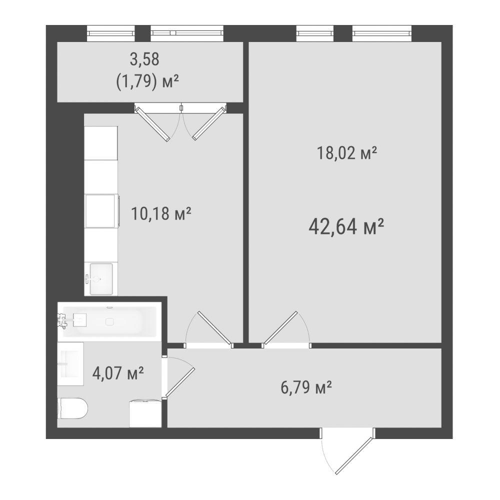 1-комнатная 40 м2 в ЖК Зеленая планета на Мира корпус null этаж 10