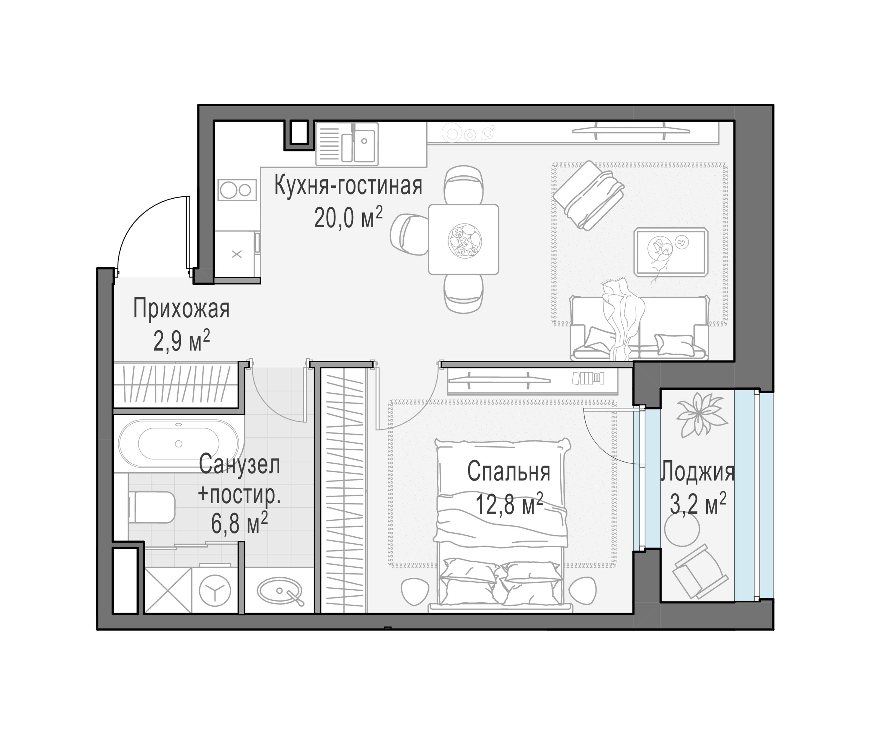 2-комнатная 43 м2 в ЖК Жилые кварталы «Белый Град» корпус null этаж 16