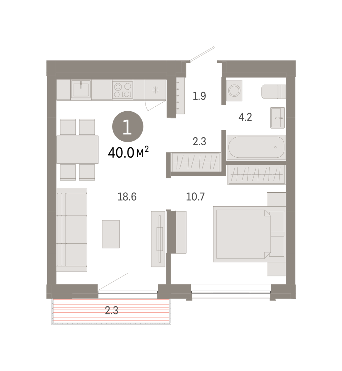 1-комнатная 40 м2 в ЖК Октябрьский на Туре корпус null этаж 4