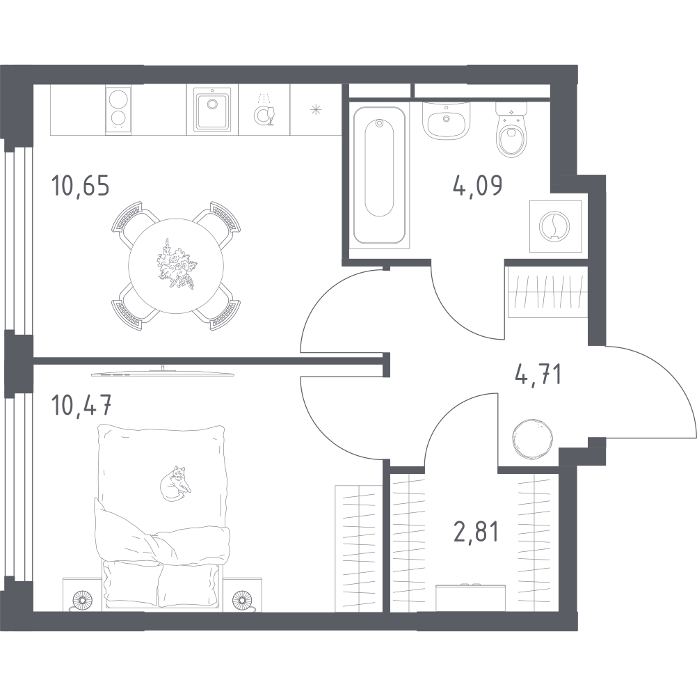 1-комнатная 32 м2 в ЖК Космический Квартал корпус null этаж 14