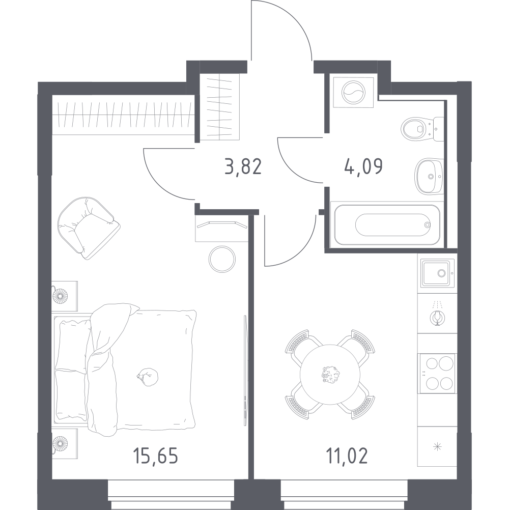 1-комнатная 34 м2 в ЖК Квартал Западный корпус null этаж 7