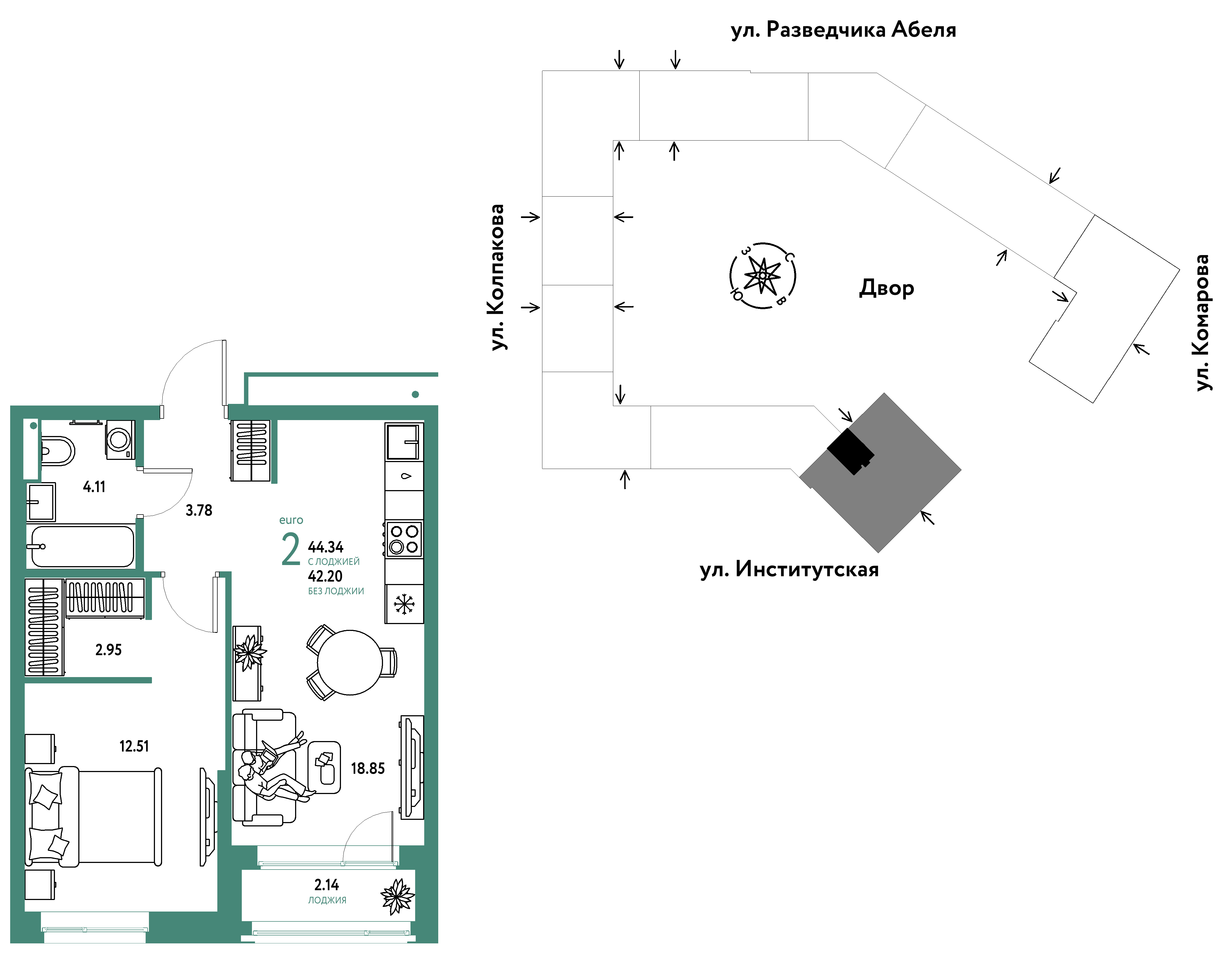 Студия 44 м2 в ЖК Страна.Парковая корпус null этаж 19