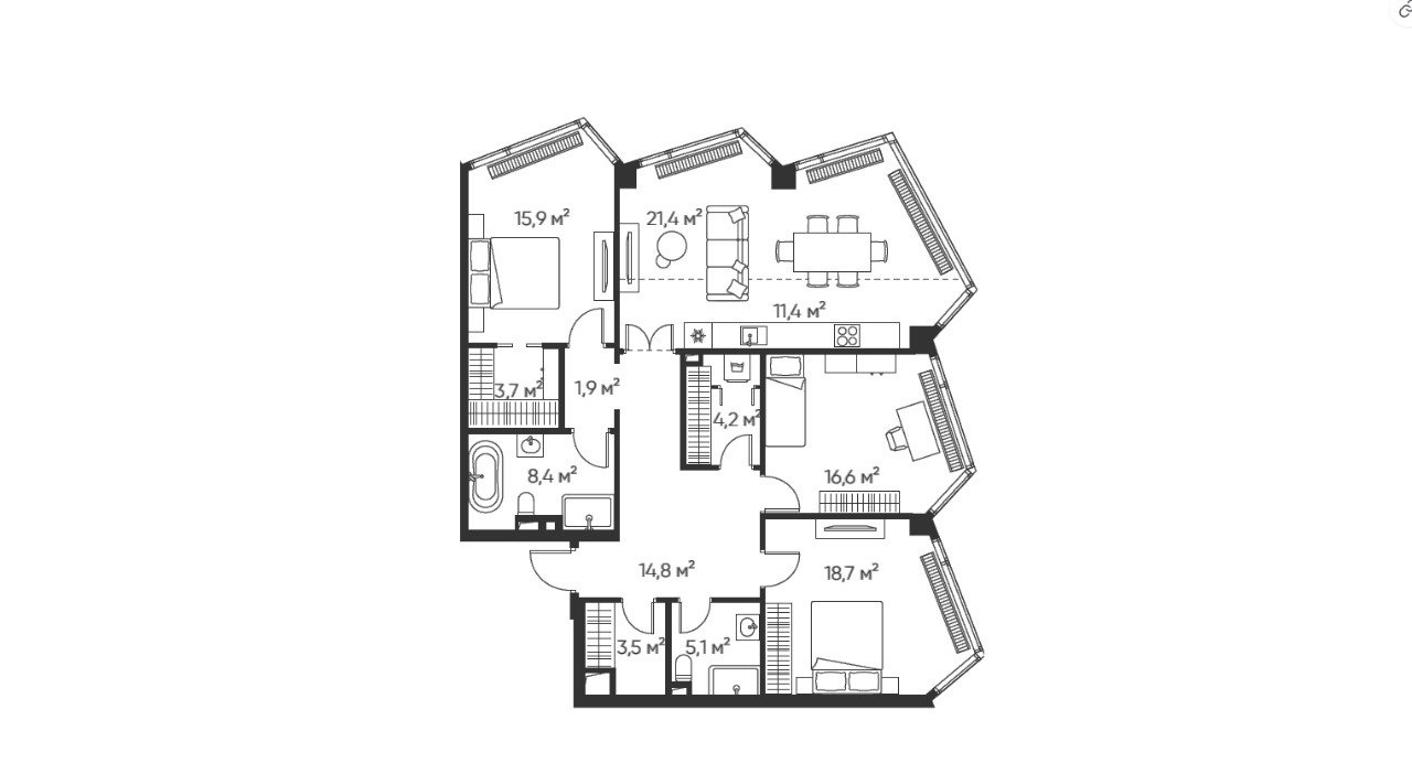 4-комнатная 125.9 м2 в ЖК undefined корпус null этаж 25
