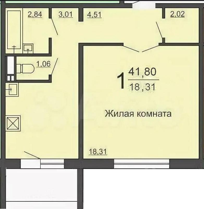 1-комнатная 41 м2 в ЖК undefined корпус null этаж 7