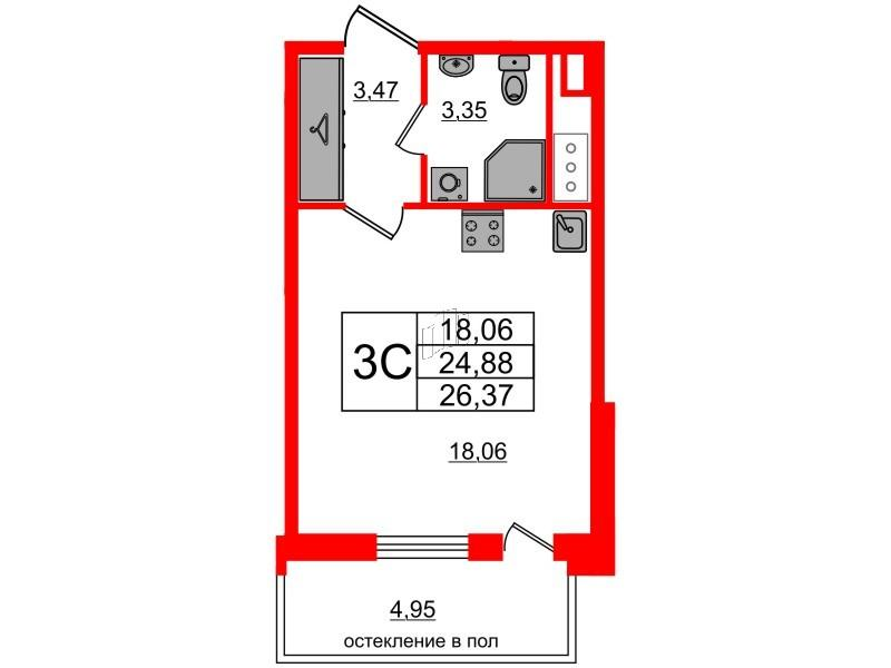 Студия 24 м2 в ЖК Титул в Московском корпус null этаж 6