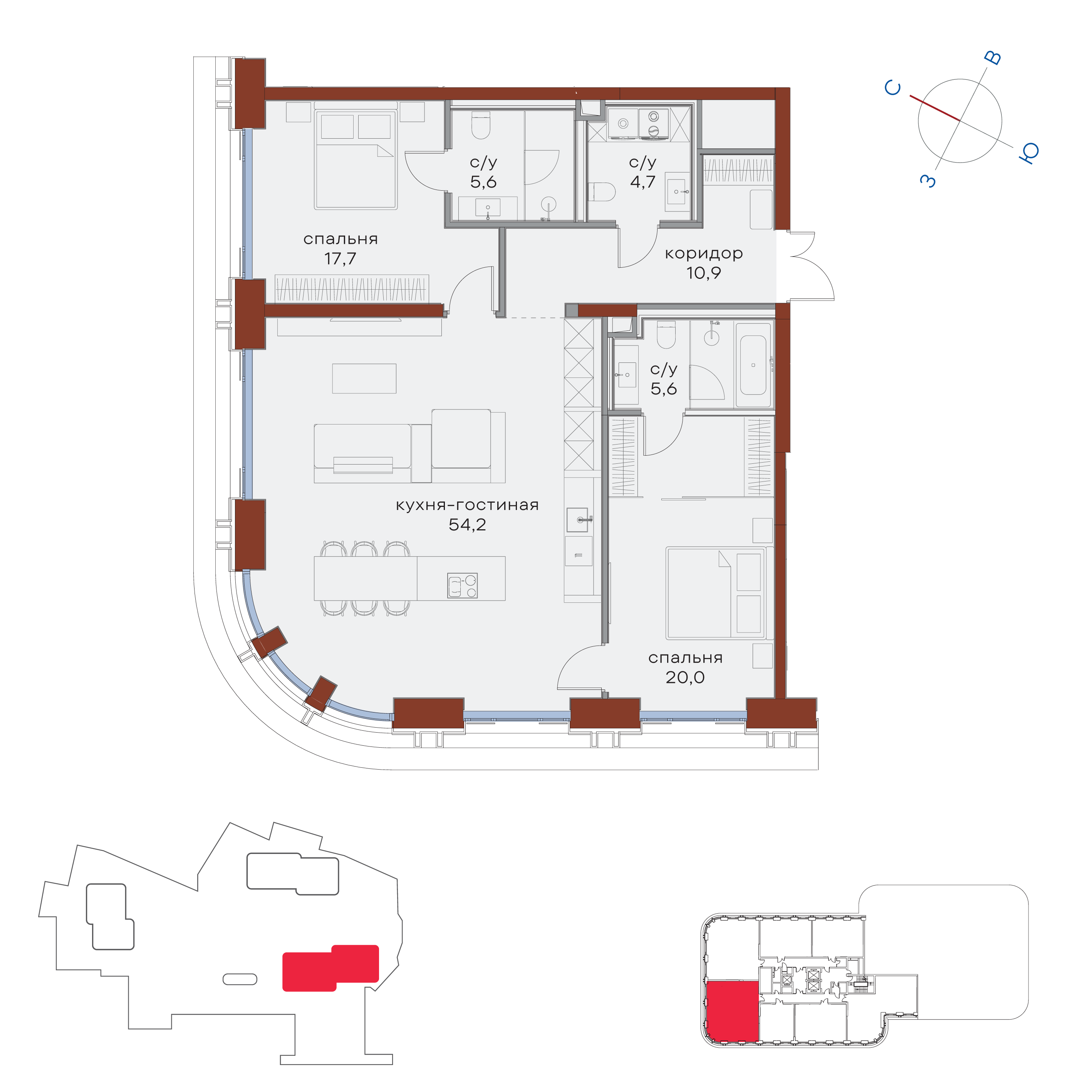 2-комнатная 118 м2 в ЖК Татарская 35 корпус null этаж 3