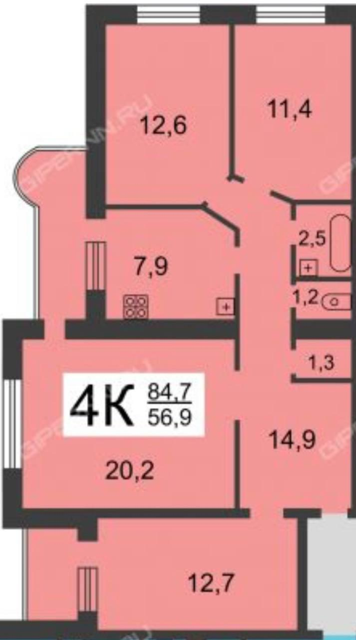 4-комнатная 85 м2 в ЖК undefined корпус null этаж 15