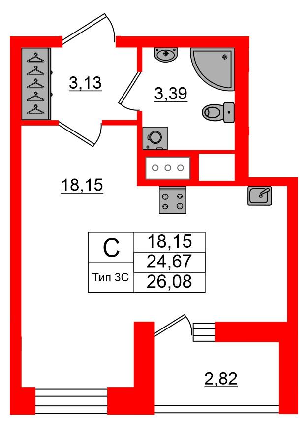 Студия 24 м2 в ЖК Setl Ривьера корпус null этаж 14