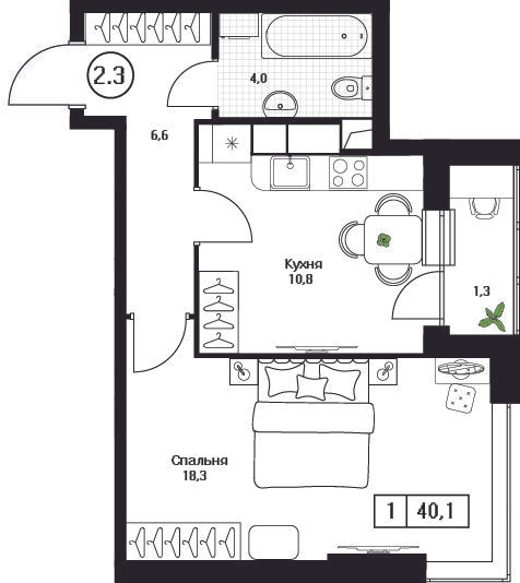 1-комнатная 41 м2 в ЖК Пушкино Град корпус null этаж 3