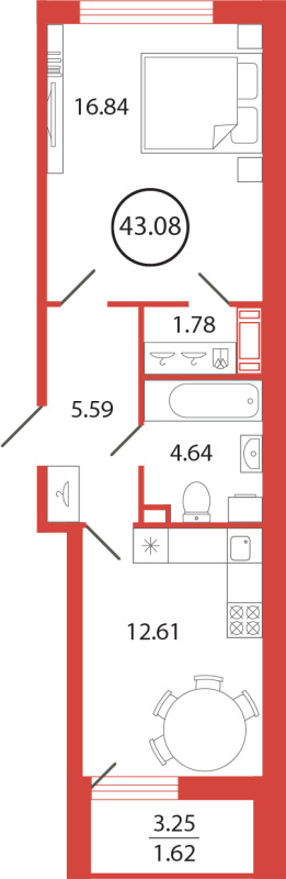 1-комнатная 43 м2 в ЖК Энфилд корпус null этаж 12