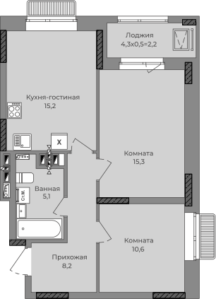 2-комнатная 58 м2 в ЖК Город-парк корпус null этаж 3