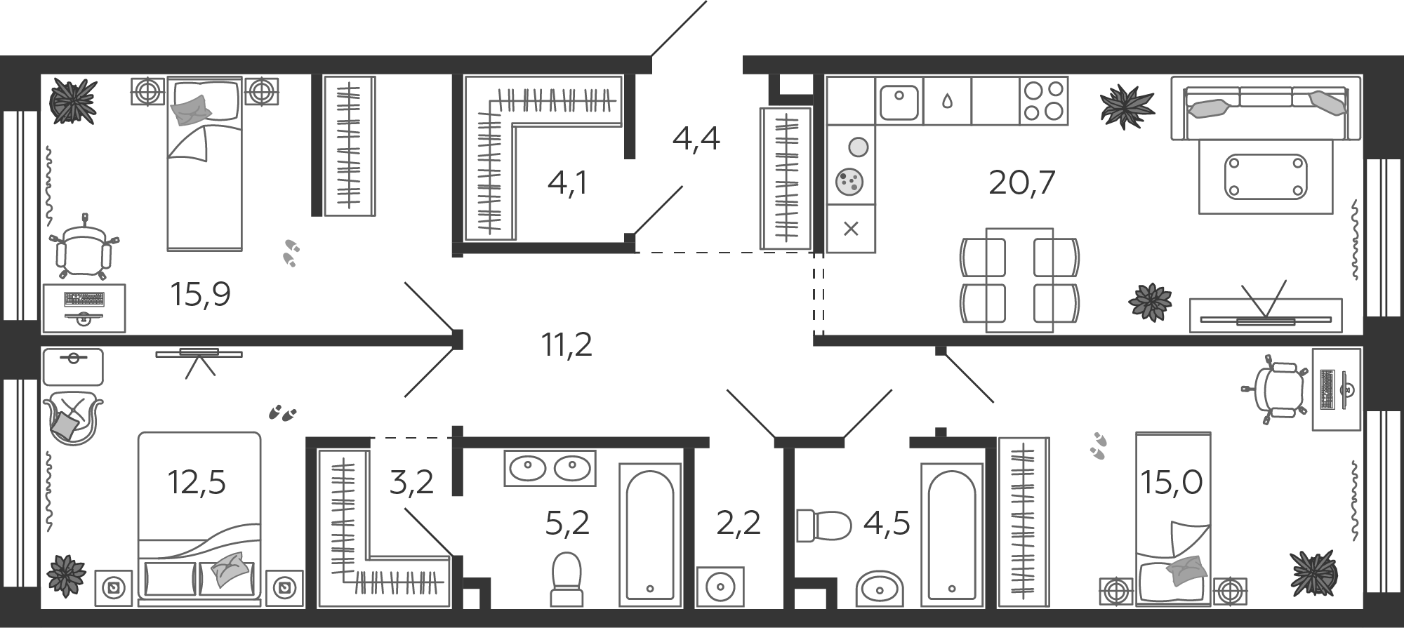 3-комнатная 100 м2 в ЖК Шагал корпус null этаж 2