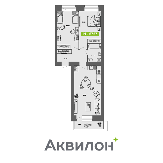 Студия 67 м2 в ЖК Аквилон ROSA корпус null этаж 11