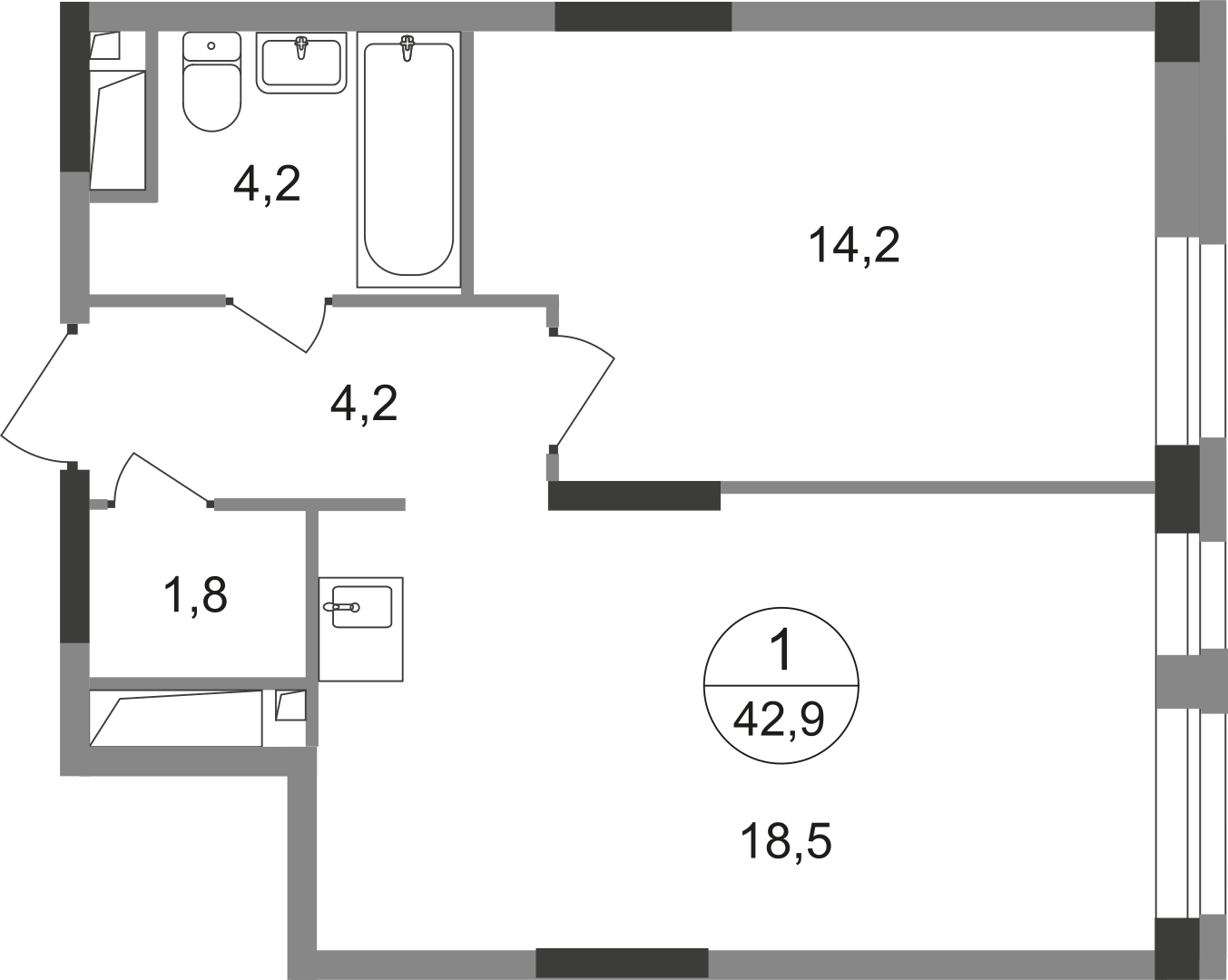 1-комнатная 42 м2 в ЖК Первый Московский корпус null этаж 14