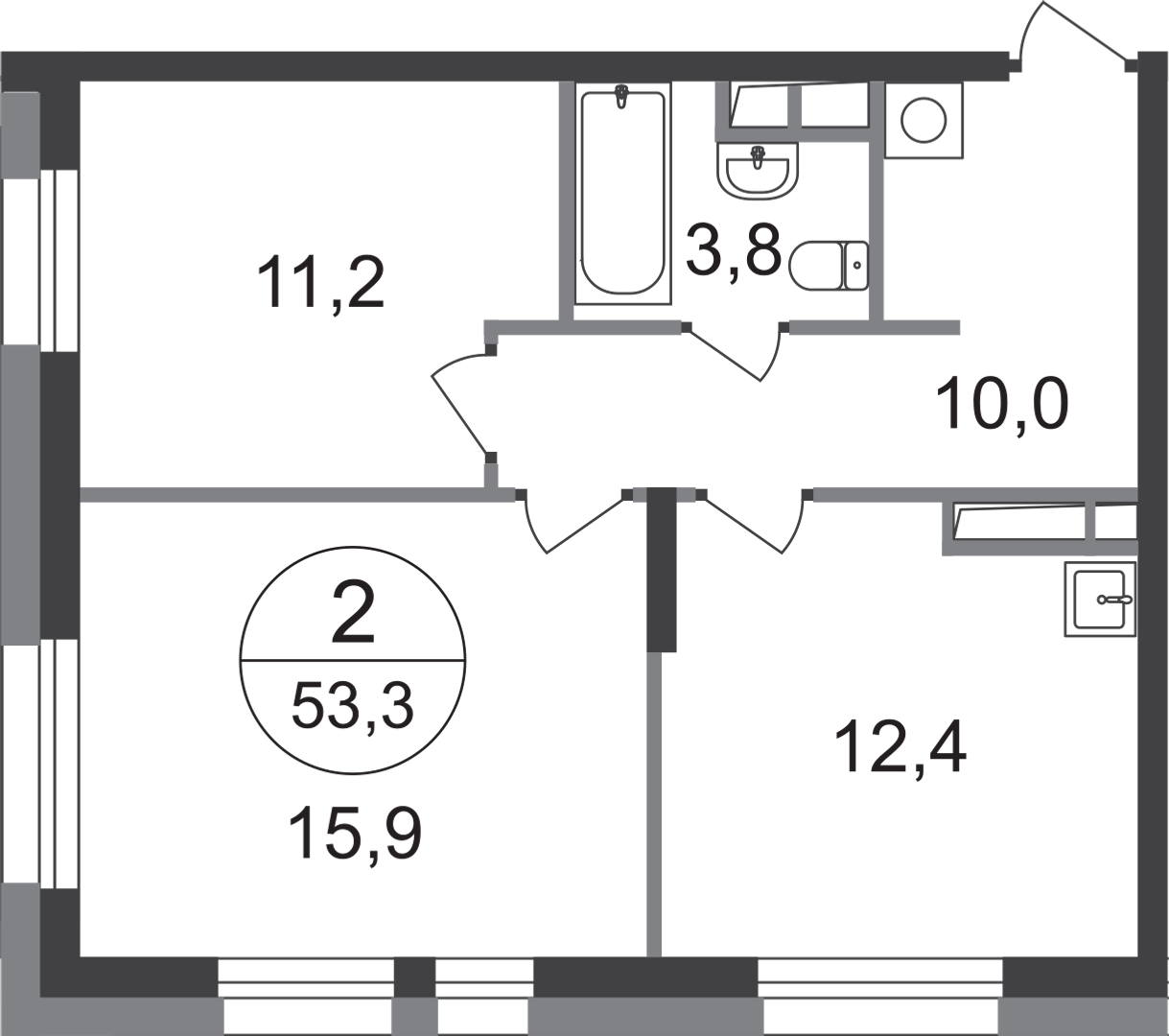 2-комнатная 53 м2 в ЖК Первый Московский корпус null этаж 21