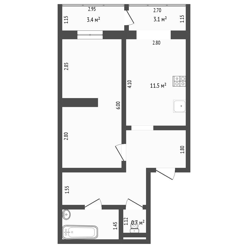 1-комнатная 40.4 м2 в ЖК undefined корпус null этаж 3