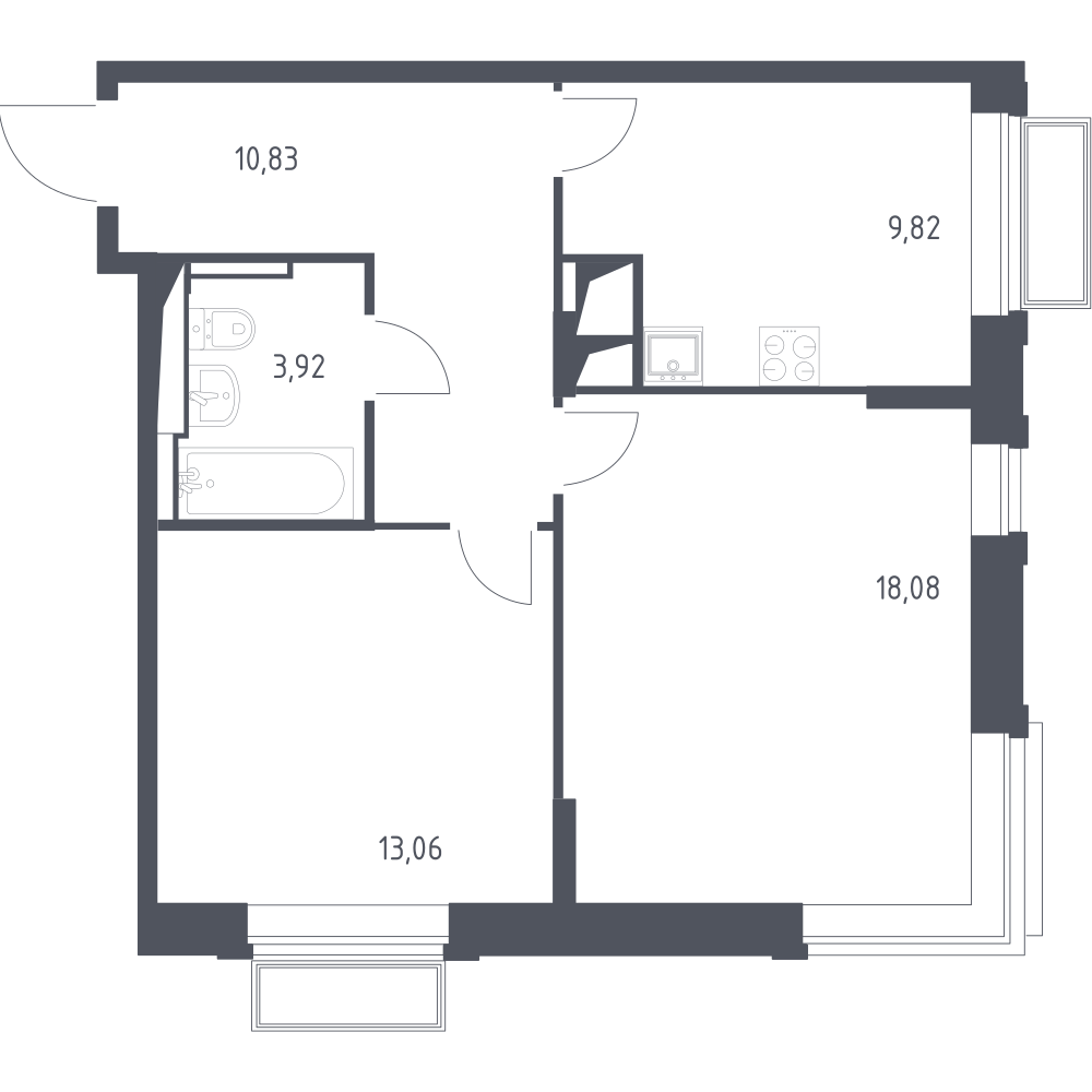 2-комнатная 55 м2 в ЖК Долина Яузы корпус null этаж 23