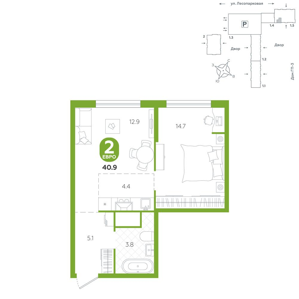 Студия 40 м2 в ЖК Чистые пруды корпус null этаж 4