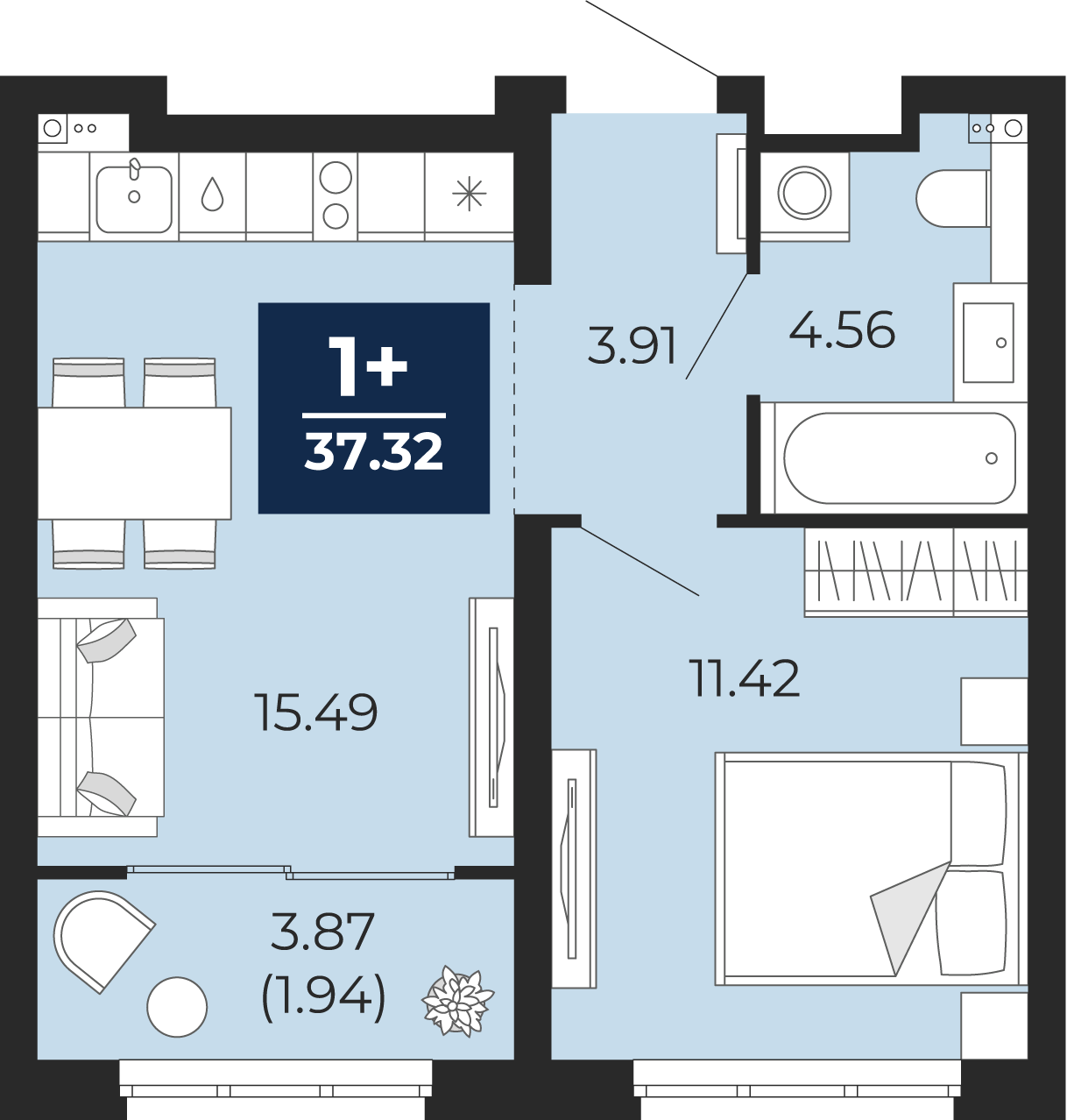 1-комнатная 35 м2 в ЖК Беринг корпус null этаж 11