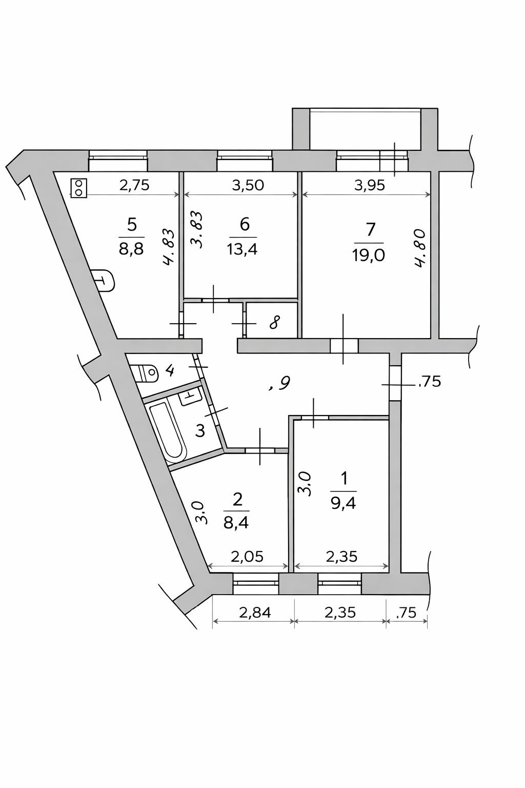 4-комнатная 77.4 м2 в ЖК undefined корпус null этаж 2