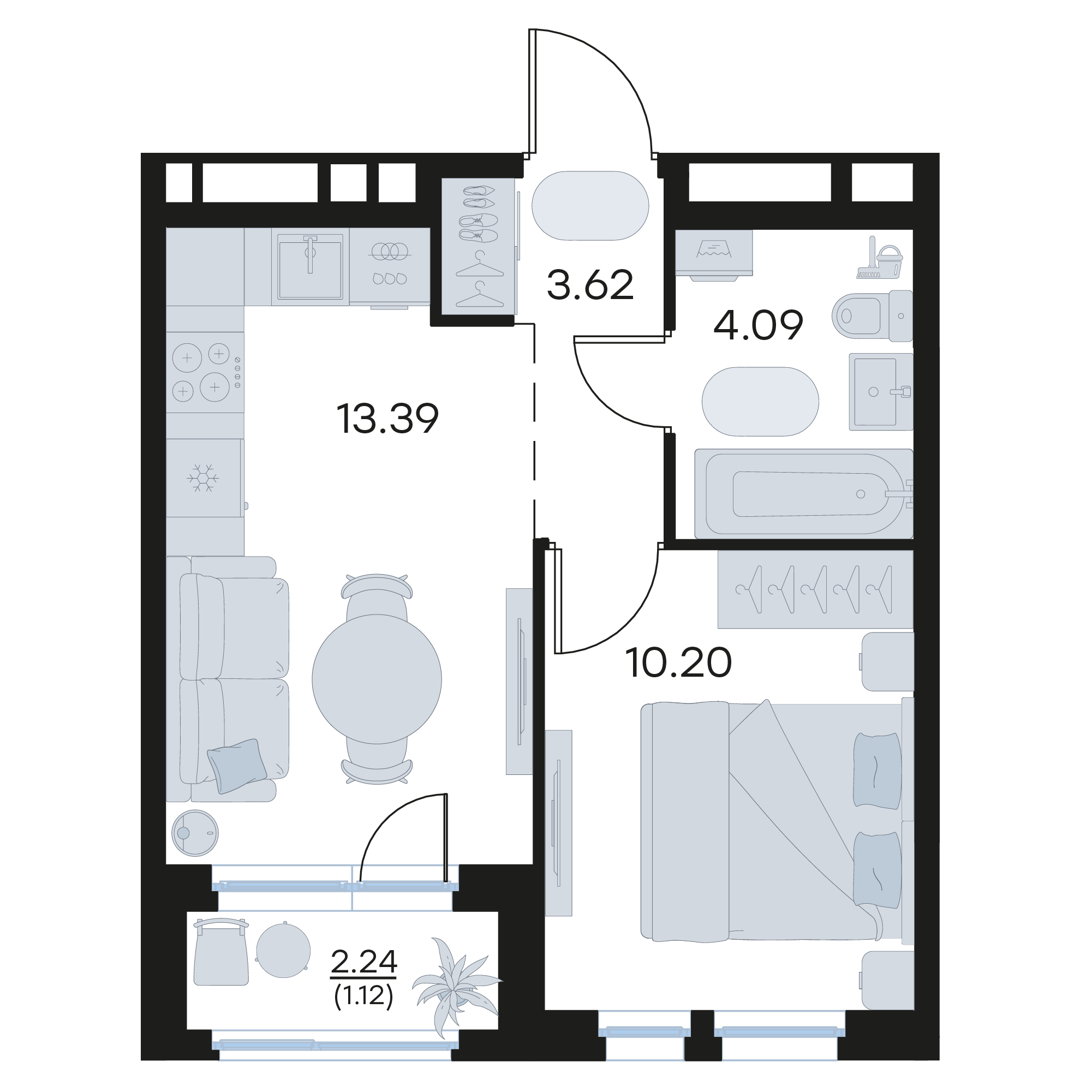 1-комнатная 32 м2 в ЖК GloraX Октябрьский корпус null этаж 4