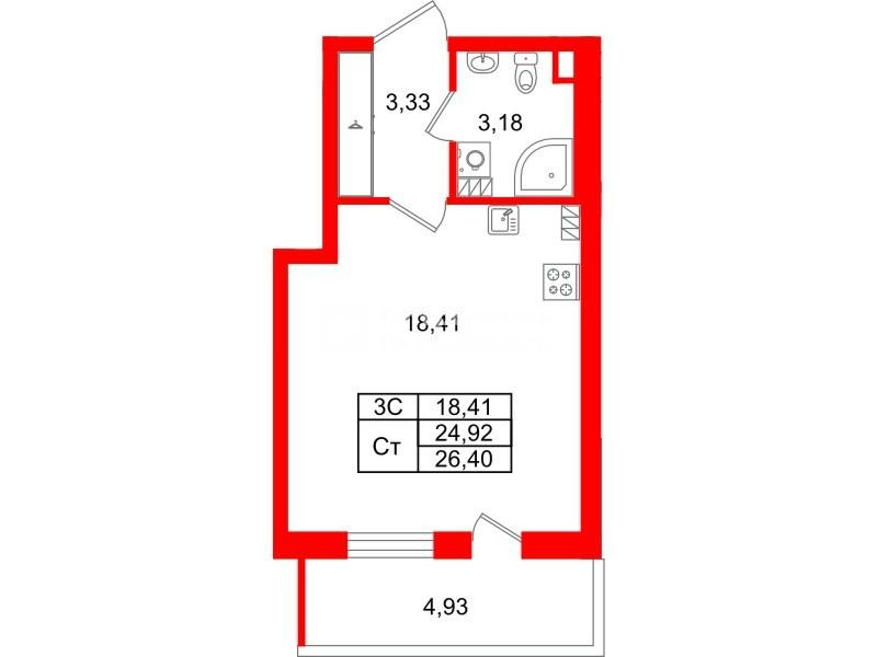 Студия 24 м2 в ЖК Парадный ансамбль корпус null этаж 5