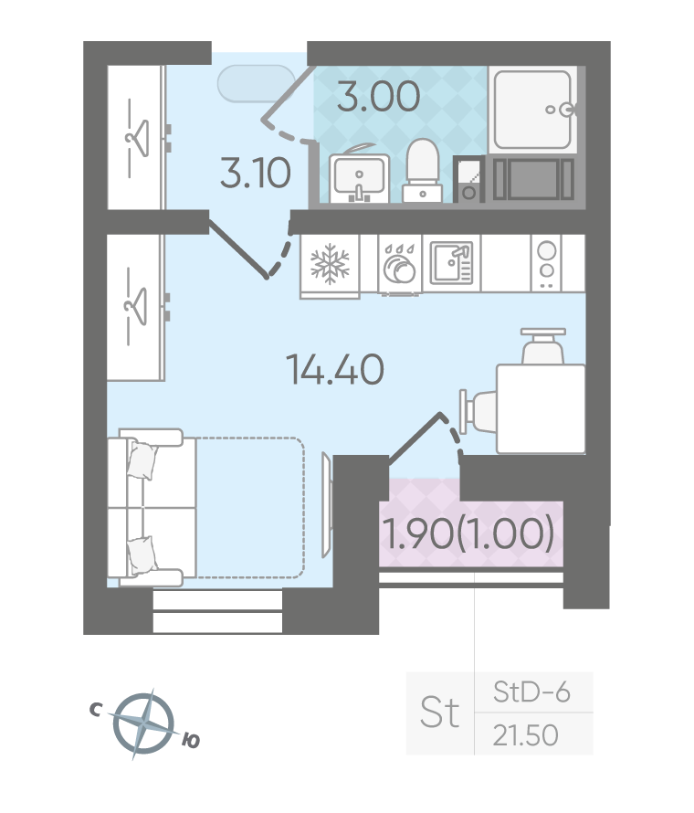 Студия 21 м2 в ЖК Цветной город корпус null этаж 15