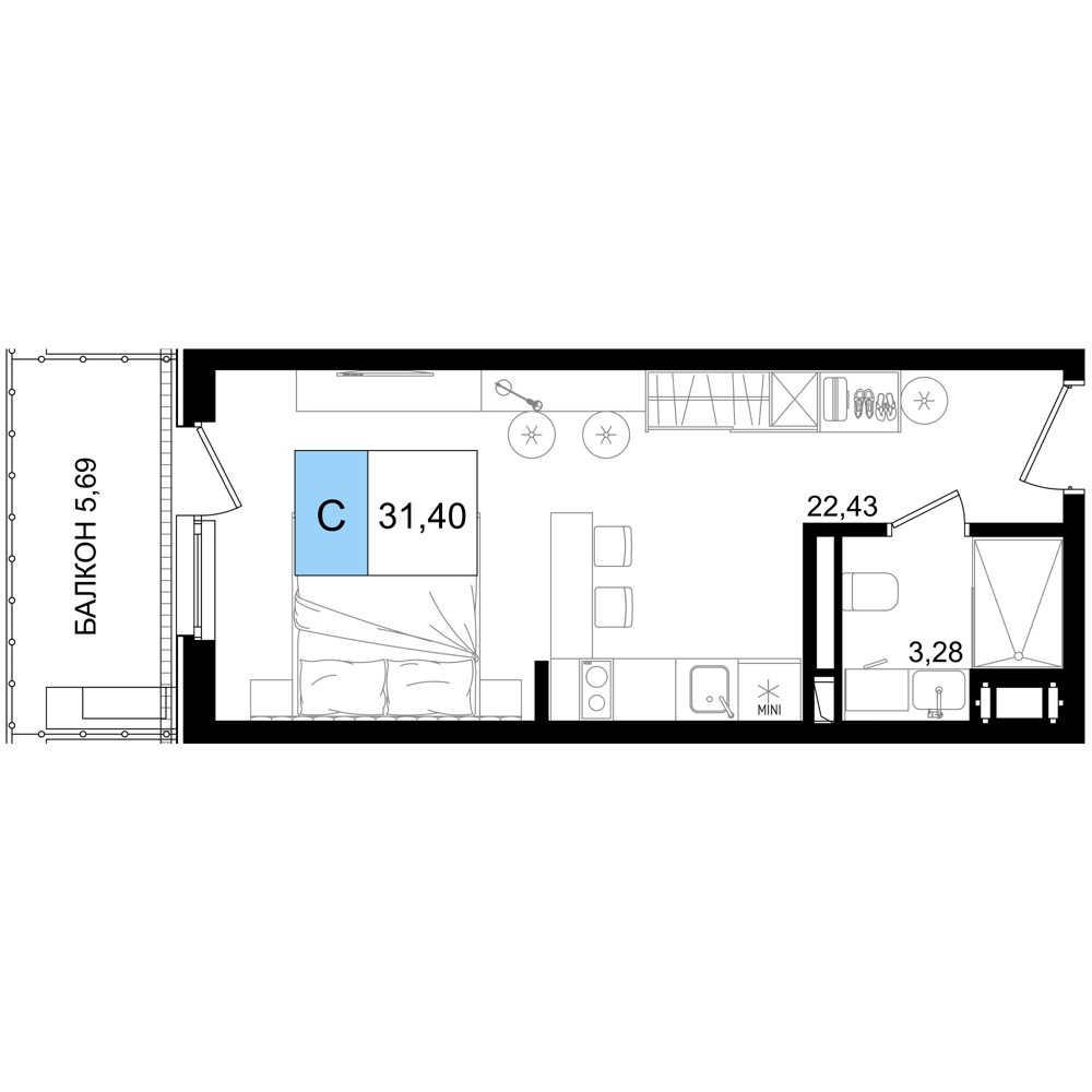 Студия 31 м2 в ЖК Корсаков корпус null этаж 4