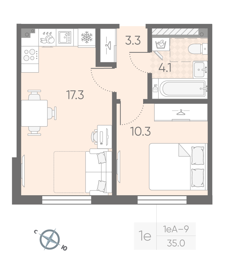 1-комнатная 35 м2 в ЖК Пулково Lake корпус null этаж 4