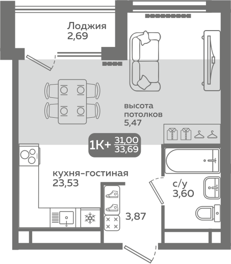 Студия 31 м2 в ЖК Меридиан Слобода корпус null этаж 21