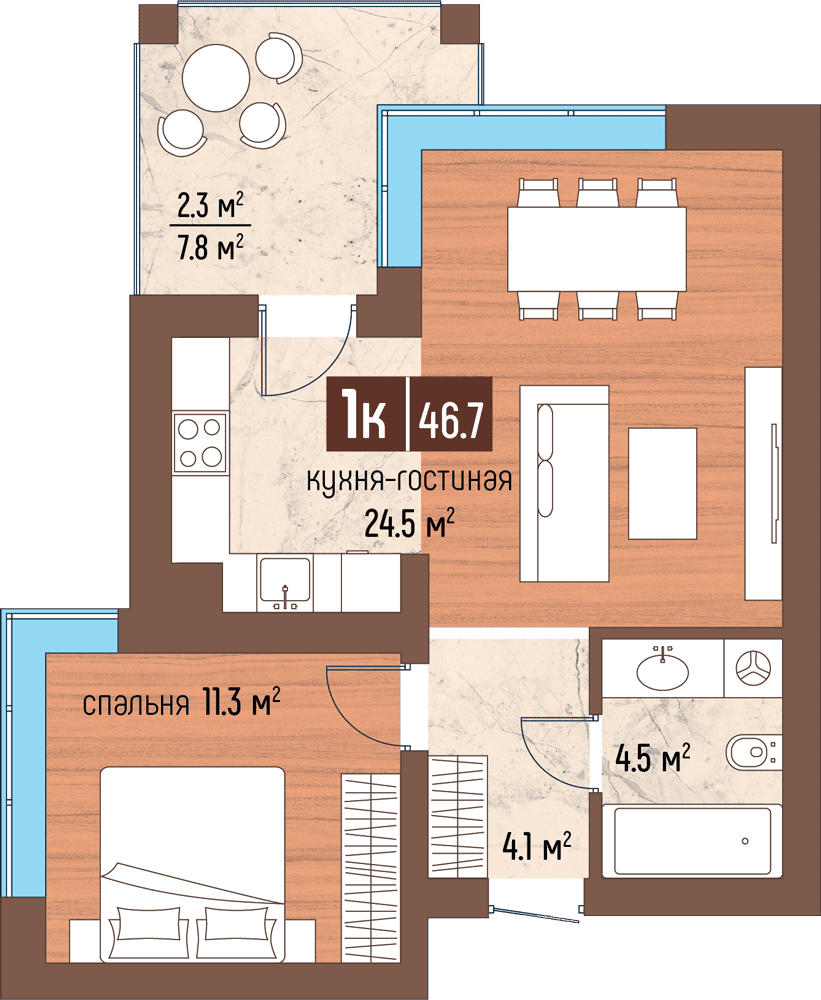 1-комнатная 46 м2 в ЖК Светлогорск-3 корпус null этаж 4