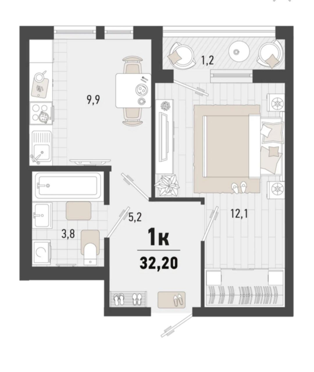 1-комнатная 32.2 м2 в ЖК undefined корпус null этаж 15