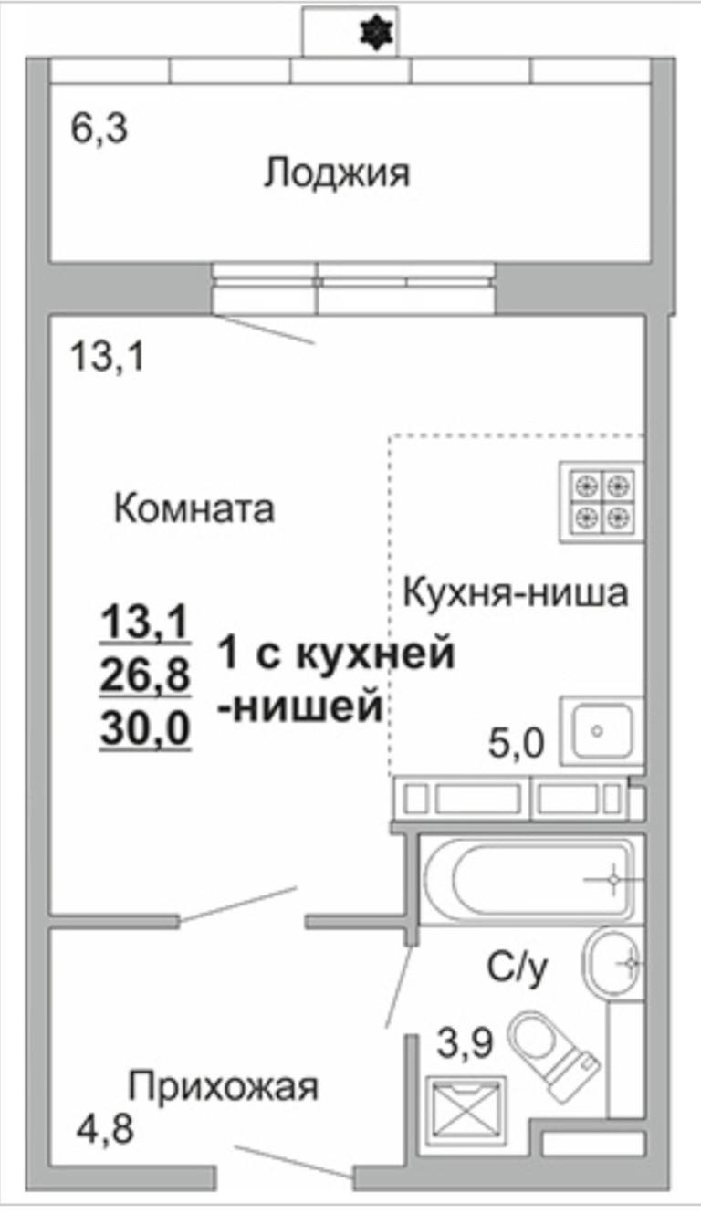 Студия 30 м2 в ЖК undefined корпус null этаж 15